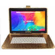 Linsay New 10.1" Wi-Fi Tablet Bundle Luxury With Luxury Gold Keyboard With Super Screen 1280X800 Ips Quad Core 2GB Ram 64GB Android 13 - Golden