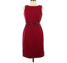 Talbots Casual Dress - Sheath Crew Neck Sleeveless: Burgundy Print Dresses - Women's Size 6 Petite