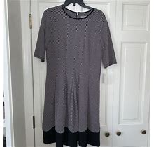 $74 Danny & Nicole Black/White Polka Dot Knit Fit Flare Dress Short