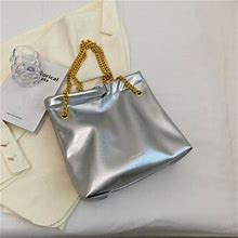 Silver Leather Shoulder Side Bags For Women 2023 Trend Vintage Soft Handbags And Purses Lady Chain Crossbody Bag