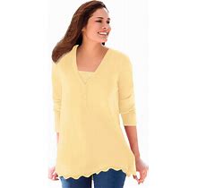 Plus Size Women's Ribbed Layered-Look Lace-Trim Tee By Woman Within In Banana (Size 38/40) Shirt