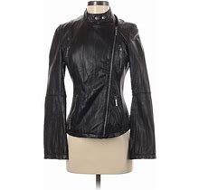 MICHAEL Michael Kors Leather Jacket: Short Black Solid Jackets & Outerwear - Women's Size X-Small