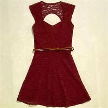 Deb Dresses | Cranberry Lace-Embellished Belted Dress Size S | Color: Red | Size: S