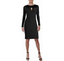 Ralph Lauren Womens Black Ruched Sequin Yoke Jersey Long Sleeve Keyhole Above The Knee Cocktail Dress Size: 6