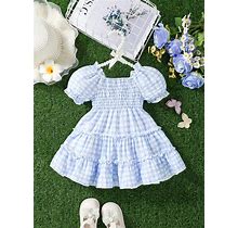 Comfortable, Lovely, Fashionable & Elegant Elasticized Puff Sleeve Shirred & Lace Patchwork Layered Dress For Baby girls,6-9m
