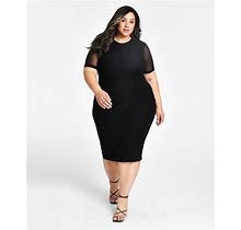 Nina Parker Trendy Plus Size Mesh Midi Dress, Created For Macy's - Anthracite - Size 2X