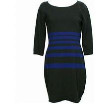 Ralph Lauren Black Blue Striped Cotton Blend Knit Sweater Dress L