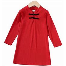 Mikrdoo Elegant Girls 4Y,5Y,6Y,7Y Kid Toddler Girls Casual Stand Collar Long Sleeve Dress Chinese Style Dress For New Year Gift Party