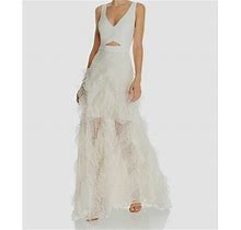 $498 Bcbgmaxazria Women's White Sleeveless Ruffled Cutout Gown Dress