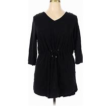 Ellos Casual Dress - Mini V Neck 3/4 Sleeves: Black Solid Dresses - Women's Size 1X