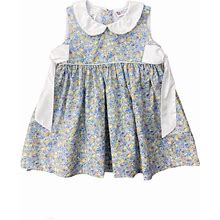The Best Dressed Child Girls Blue / Yellow Floral Dress - Bows At Sides