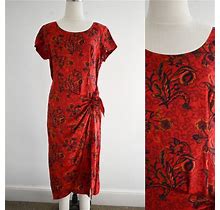 1990S Floral Draped Silk Midi Dress