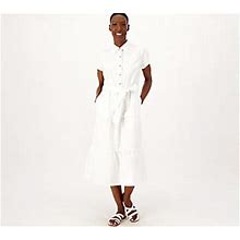 Denim & Co. Canyon Retreat Petite Tiered Shirtdress W/Selftie, Size Petite Large, White