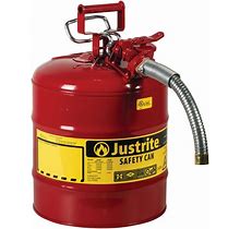 Justrite Red 1" Metal Hose, Steel Safety Can For Flammables, Type Ii, Accuflow™,, Stainless Steel, 7250130 5 Gallon
