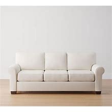 Buchanan Roll Arm Upholstered Sofa 87", Polyester Wrapped Cushions, Performance Cozy Chenille Ivory | Pottery Barn