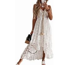Wdehow Women's Boho Lace Maxi Midi Dress Summer V-Neck Spaghetti Straps Floral Long Dresses Beachwear Sundress