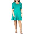 24Seven Comfort Apparel Short Sleeve A-Line Dress Plus | Green | Plus 2X | Dresses A-Line Dresses