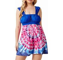 Plus Size Swimsuits For Women Tummy Control Floral Print Boho Beachwear Suspender Pleated Chest Padded Swimwear One Piece Bathing Suit Swimdress
