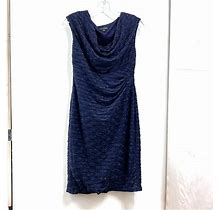 Connected Apparel Women's Blue Sparkle Sleeveless Side Zip Shift Dress Size 6