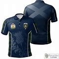 Dundas Modern Tartan Men's Polo Shirt With Family Crest And Scottish Thistle Vibes Sport Style
