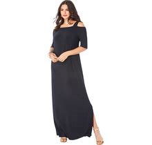 Plus Size Women's Ultrasmooth® Fabric Cold-Shoulder Maxi Dress By Roaman's In Black (Size 26/28) Long Stretch Jersey