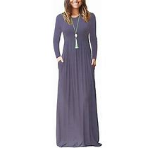 Euovmy Women's Long Sleeve Loose Maxi Dresses Casual Long Dresses With Pockets