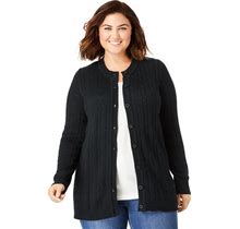 Plus Size Women's Cotton Cable Knit Cardigan Sweater By Woman Within In Black (Size 4X)