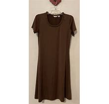 Liz Claiborne Womens Xs Brown Short-Sleeved Midi Style Stretchy Dress