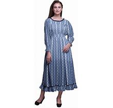 Bimba Tie-Dye Women Printed Smocked Waist Long Casual Maxi Ruffle Dress-Medium