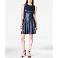 $179 Rachel Roy Navy Blue Sequin Chiffon Inset Fit & Flare Dress 10