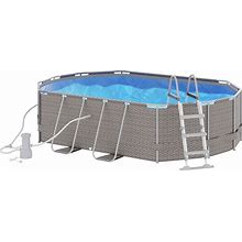 Outsunny 14X10 Steel Frame Above Ground Pool With Filter Pump Ladder For Families Gray | Aosom.Com