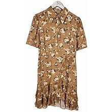 Michael Kors Collection Dress 8 Brown Belted Ruffle Floral