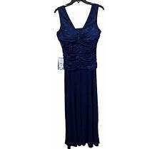 R&M Richards Navy Blue Sparkle Sleeveless Ruched Gown Ladies Sz 14