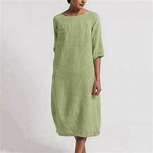 Finelylove Flowy Summer Dress For Women Dresses Under 20 Dollars For Women V-Neck Solid Short Sleeve Sun Dress Green