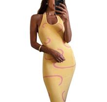 Licupiee Y2k Dress Knitted Knit Backless Sexy Summer Going Out Club Party Trendy Bodycon Halter Dresses