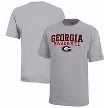 Youth Champion Gray Georgia Bulldogs Stacked Logo Baseball T-Shirt