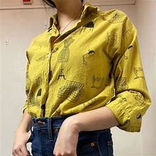 Yellow Graphic Dress Shirt | Color: Gold/Yellow | Size: One Size