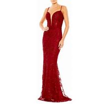Mac Duggal Women's Beaded Column Gown - Red - Size 16