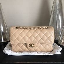 Chanel Beige Small Caviar Classic Double Flap With Gold Hardware