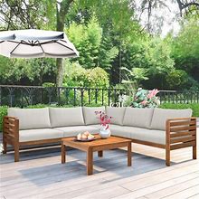 3-Piece Outdoor Sectional Sofa Set Conversation Set With Two-Person Sofa, One Corner Sofa And One Coffee Table - Beige