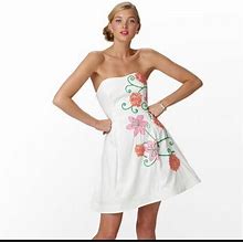 Lilly Pulitzer Dresses | Lilly Pulitzer White Embroidered Flowers Strapless Dress | Color: Pink/White | Size: 6