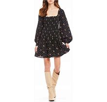 Free People $128 Two Faces Floral Print Smocked Mini Dress Red Or