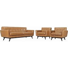 Giselle Tan 3 Piece Leather Living Room Set, Living Room Furniture Sets, By Virgil Stanis Design