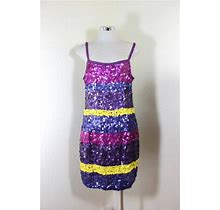 Vintage Unbranded Sequins Purple Yellow Spaghetti Evening Gown Dress Dancing 7 8 9 m L
