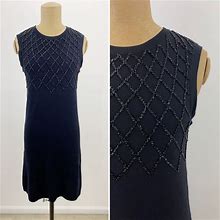 Nima Dresses | Nima Black Knit Beaded Crew Neck Sleeveless Fitted Shift Lbd Dress Size S Small | Color: Black | Size: M