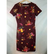 Used Old Navy Women's Small Tall Burgundy Floral Sheath Wiggle Dress