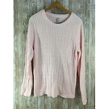 Pink Sweater Womens XL Cable Knit Classic Crewneck Croft & Barrow Cotton NICE