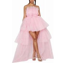 Pudcoco Women Off Shoulder Mesh Tulle Dress Sexy Tiered Long High Low Puffy Dress Prom Evening Fairy Gowns S-Xl