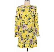 Ann Taylor LOFT Casual Dress Boatneck Long Sleeve: Yellow Print Dresses - Women's Size 0 Petite