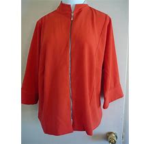 Woman's Jacket Top Zipper 3/4 Sleeve Orange Polyester Drapers & Damons